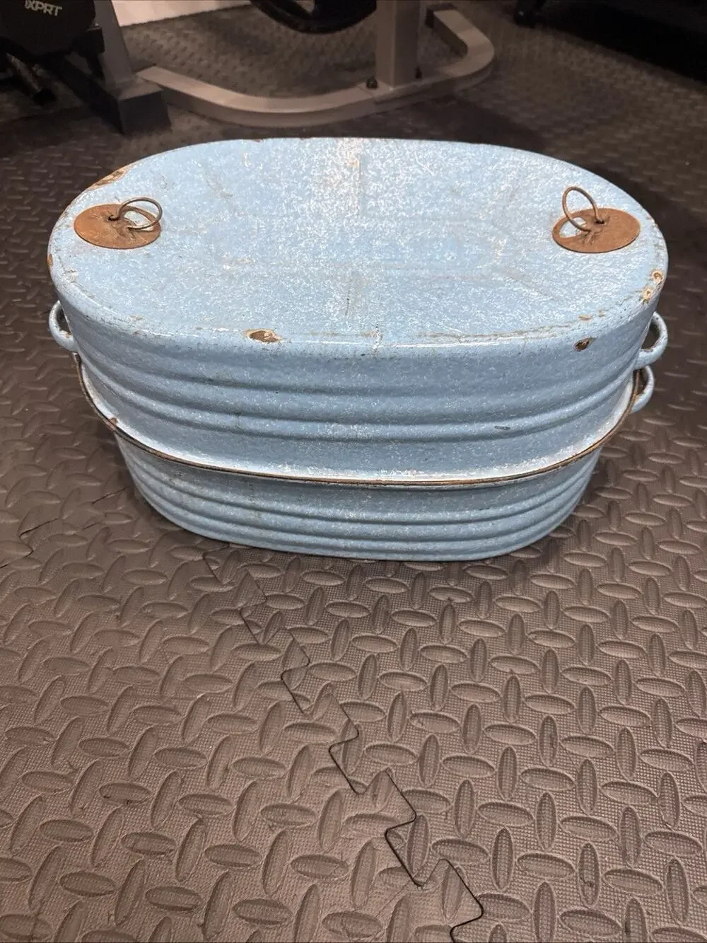 REED Blue & White Speckled VINTAGE Enamelware Roaster w/Lid Large 18” Turkey